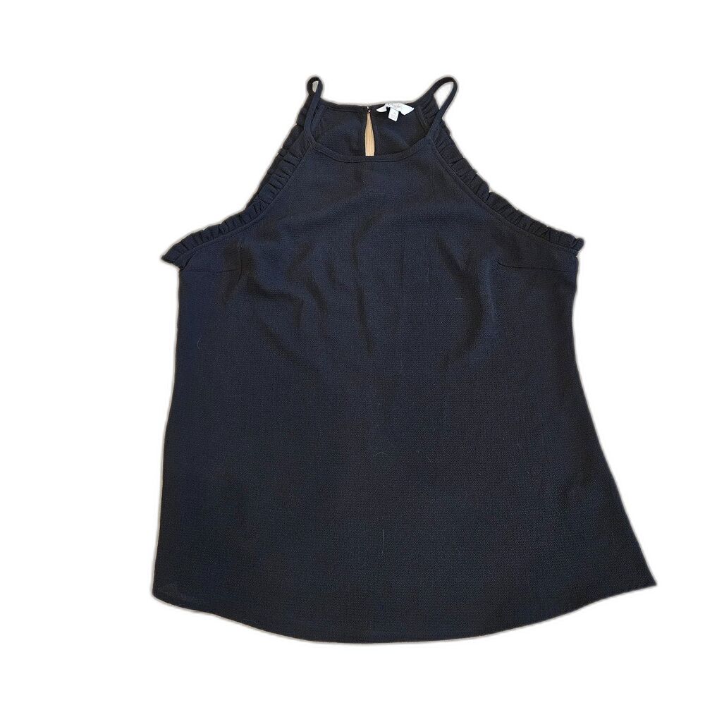 Candie's Tank Ruffle Trim Women Sz M Black High Neck Keyhole Whimsygoth Casual